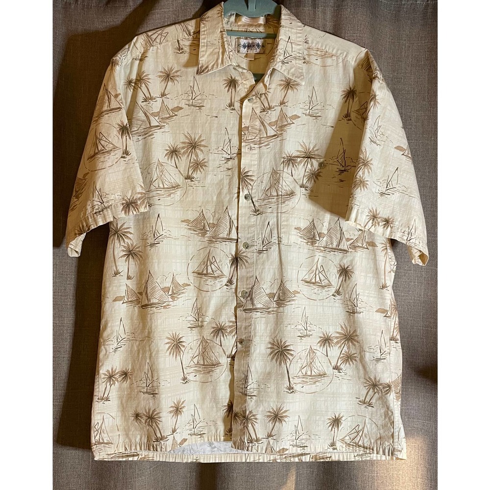Campia Moda Hawaiian Shirt Sailboat Motif Camp Shirt Sz Large